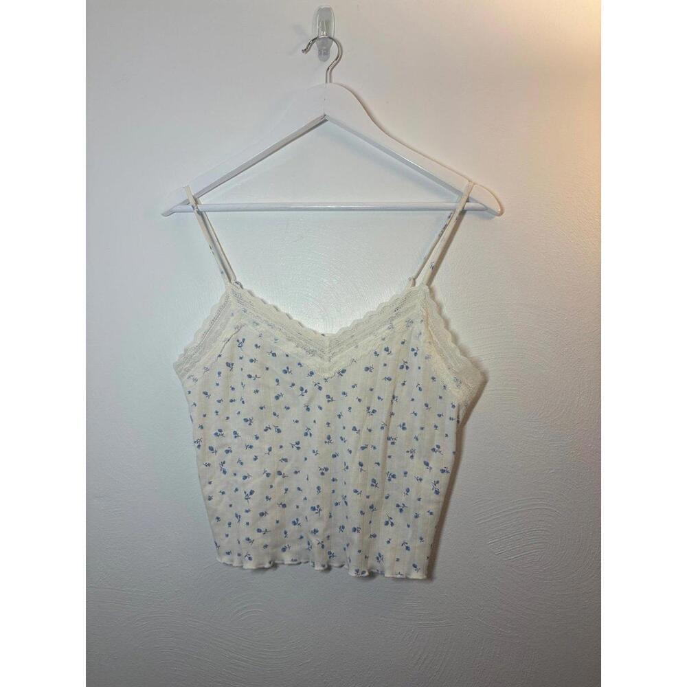 No Boundaries Floral Lace Trim Baby Tee Cami Size Large